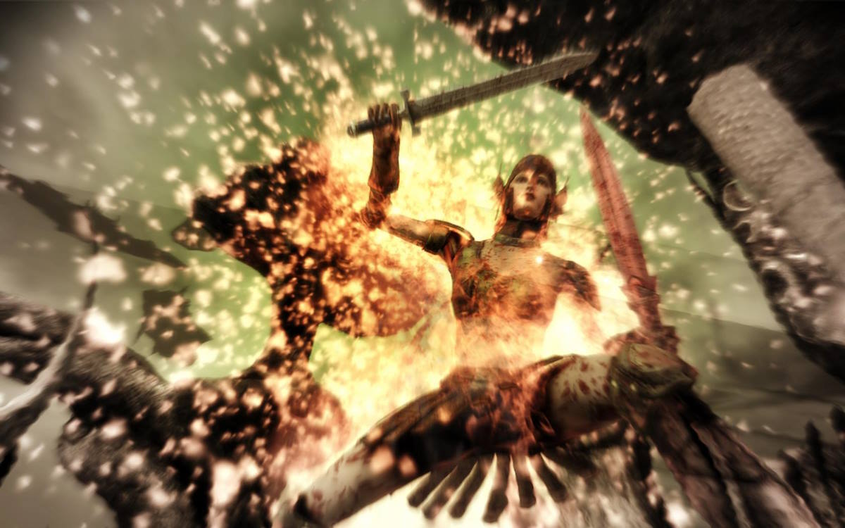 Rogue stabbing an enemy in Dragon Age: Origins