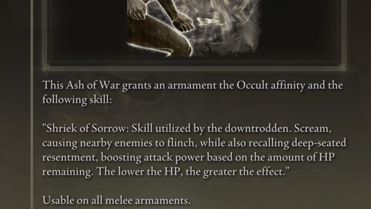 Details of the Shriek of Sorrow Ash of War