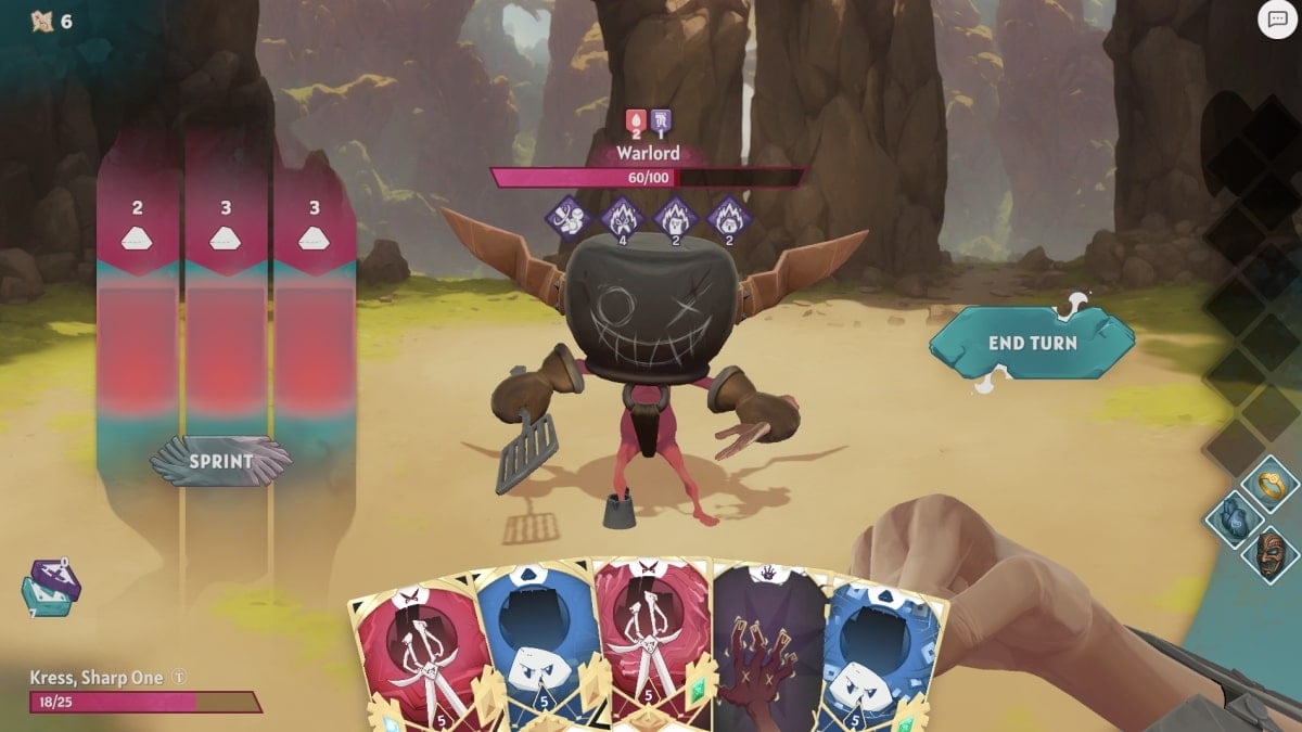 Handmancers gameplay. A hand of cards and enemy attacks showing rock-paper-scissors.