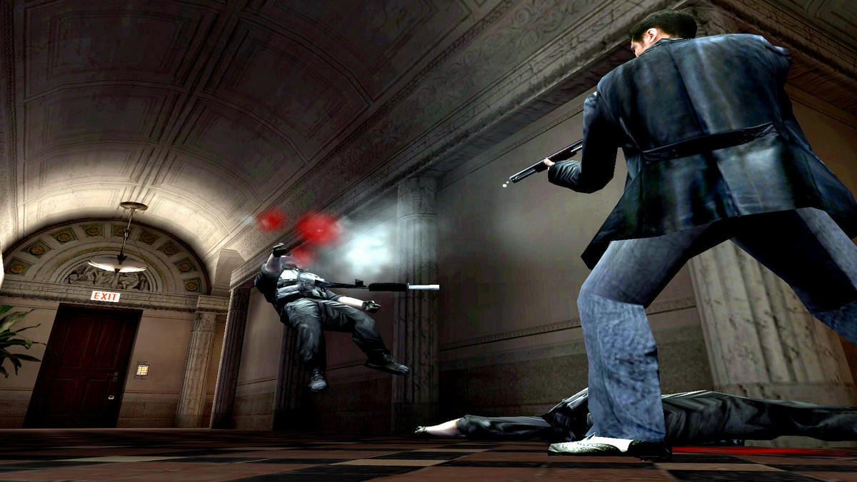 Max Payne shooting an enemy