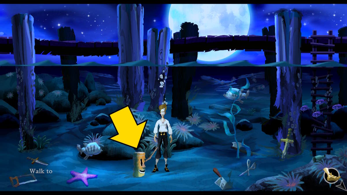 Finding the idol on the sea bed in The Secret of Monkey Island: Special Edition