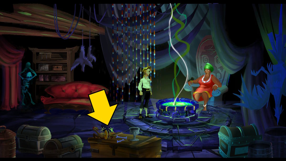 Entering the voodoo store in The Secret of Monkey Island: Special Edition