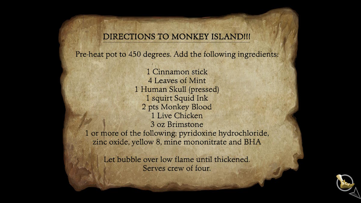 Finding the Monkey Island recipe in The Secret of Monkey Island: Special Edition