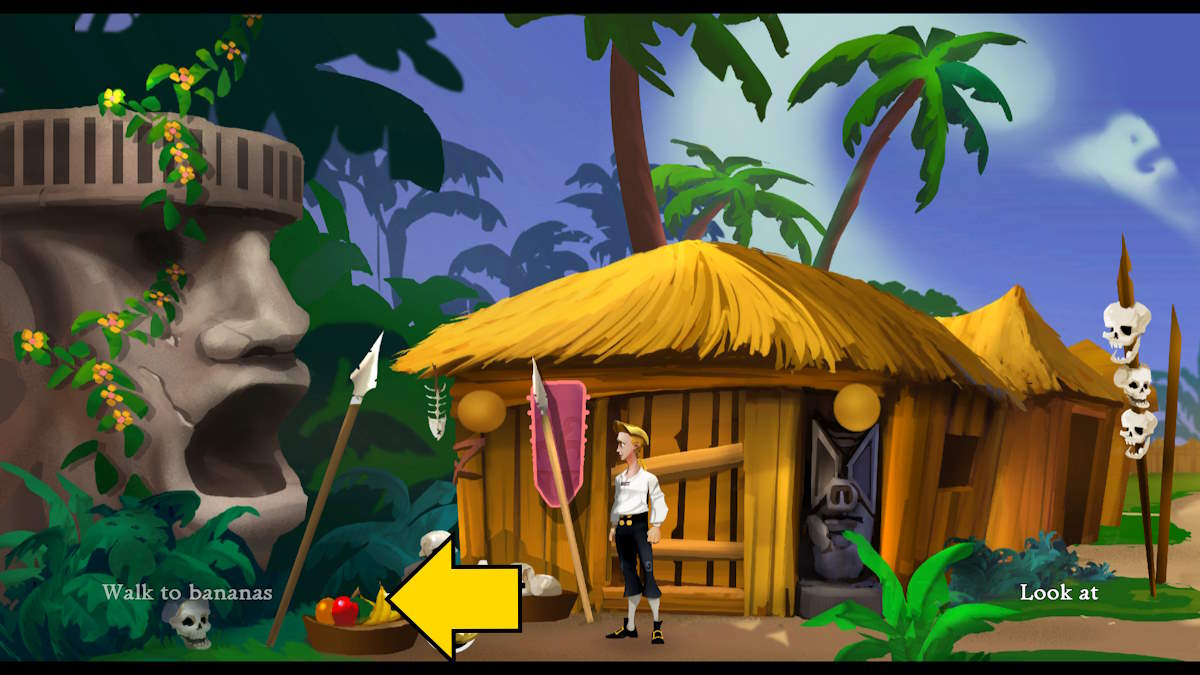 Finding the bananas in the cannibal village in The Secret of Monkey Island: Special Edition