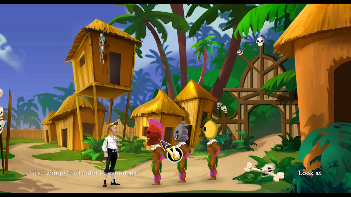Giving the idol to the cannibals in The Secret of Monkey Island: Special Edition