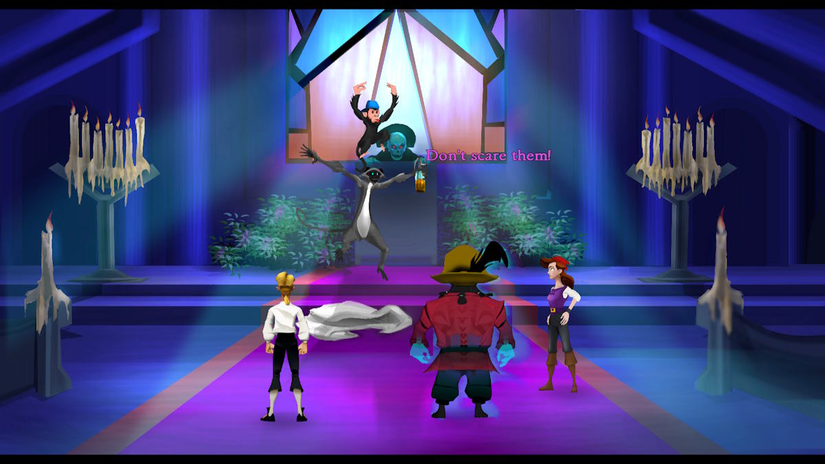 Facing LeChuck in the church in The Secret of Monkey Island: Special Edition
