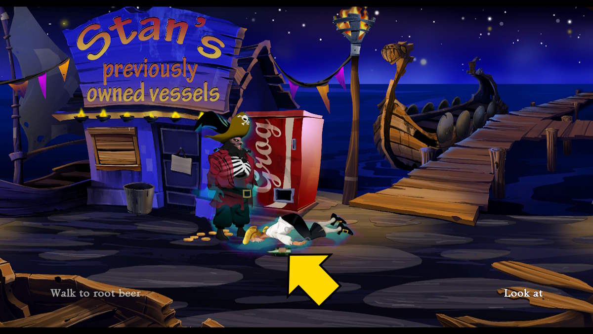 Preparing to use the root beer on LeChuck in The Secret of Monkey Island: Special Edition