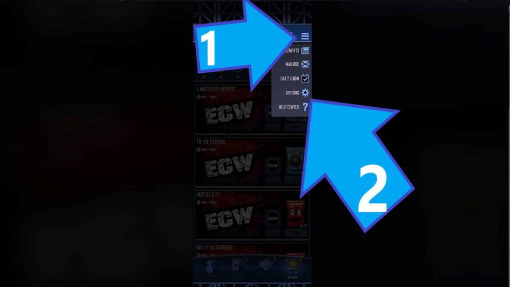 WWE SuperCard menu screen