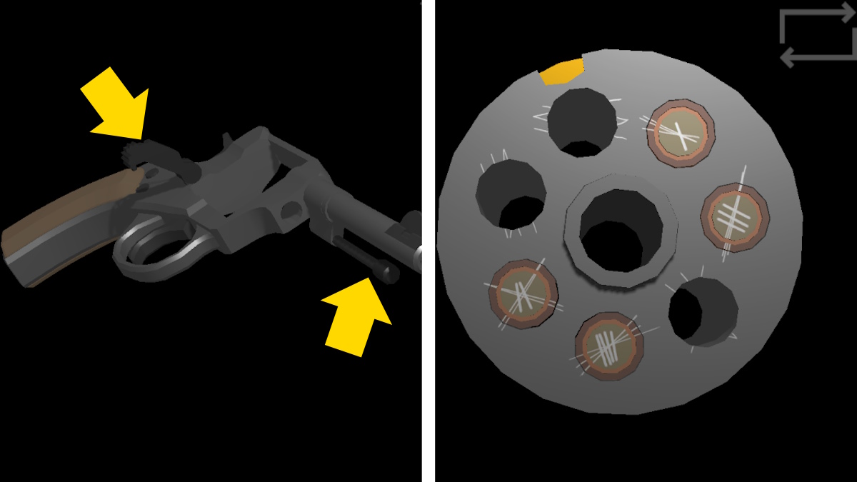 Dismantling the gun and adding the bullets on level 26 of 50 Tiny Room Escape