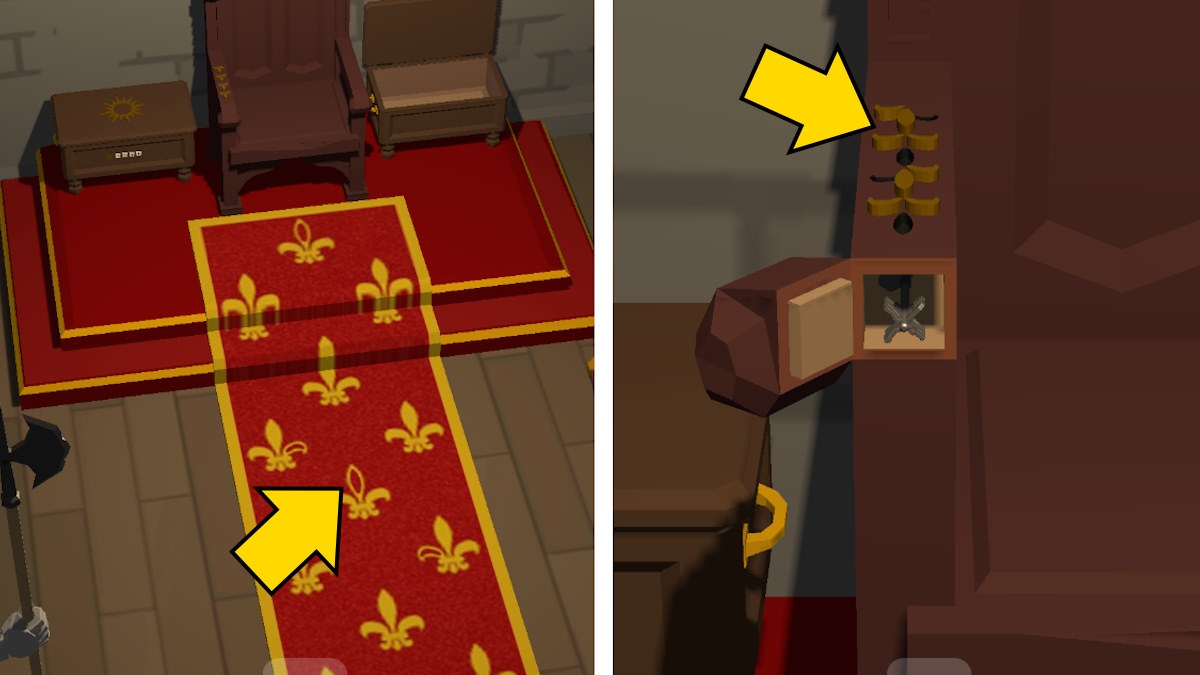 Checking the pattern on the throne on level 29 of 50 Tiny Room Escape