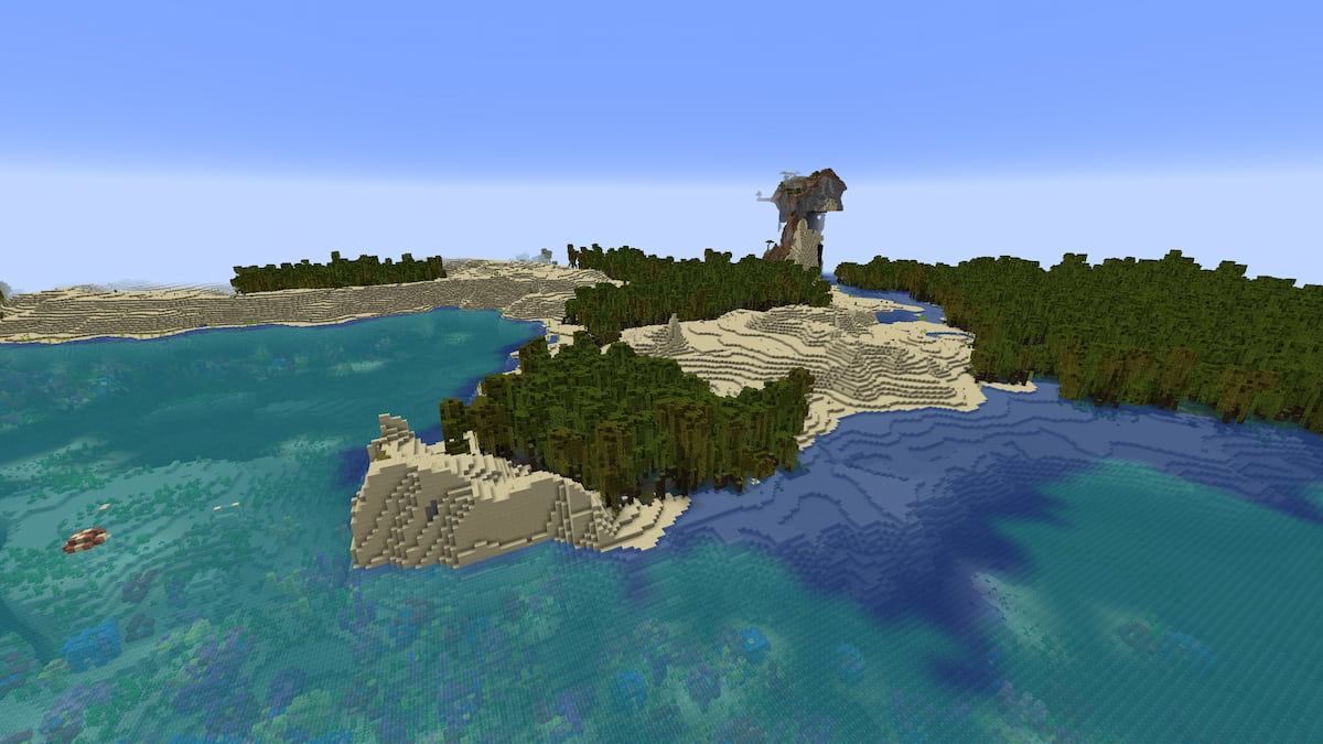 Sections of Mangrove Swamp scattered around a Minecraft Desert