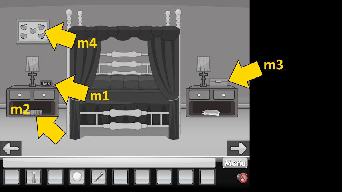 Exploring near the bed in Escape the Black and White House