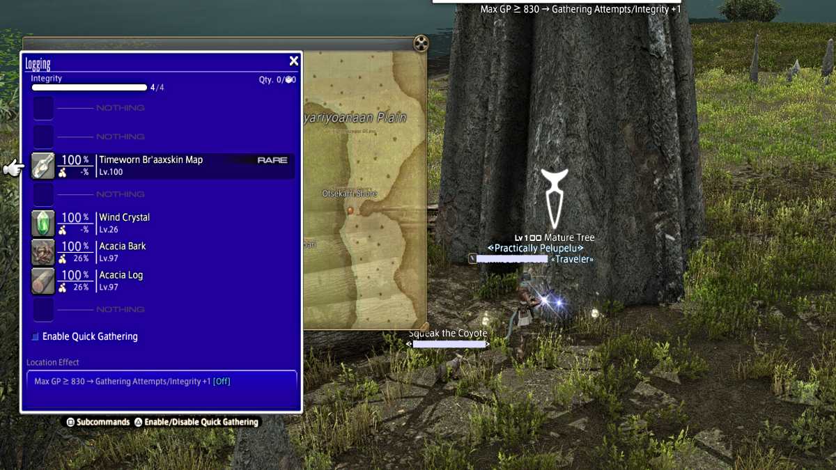 Gathering a timeworn Braaxskin map in Final Fantasy XIV