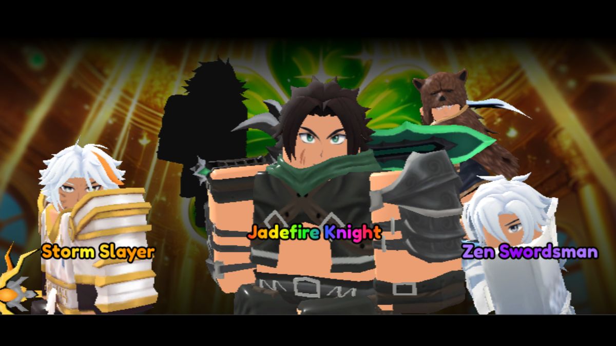 Jadefire Knight, Zen Swordsman, and Storm Slayer units in Anime Defenders