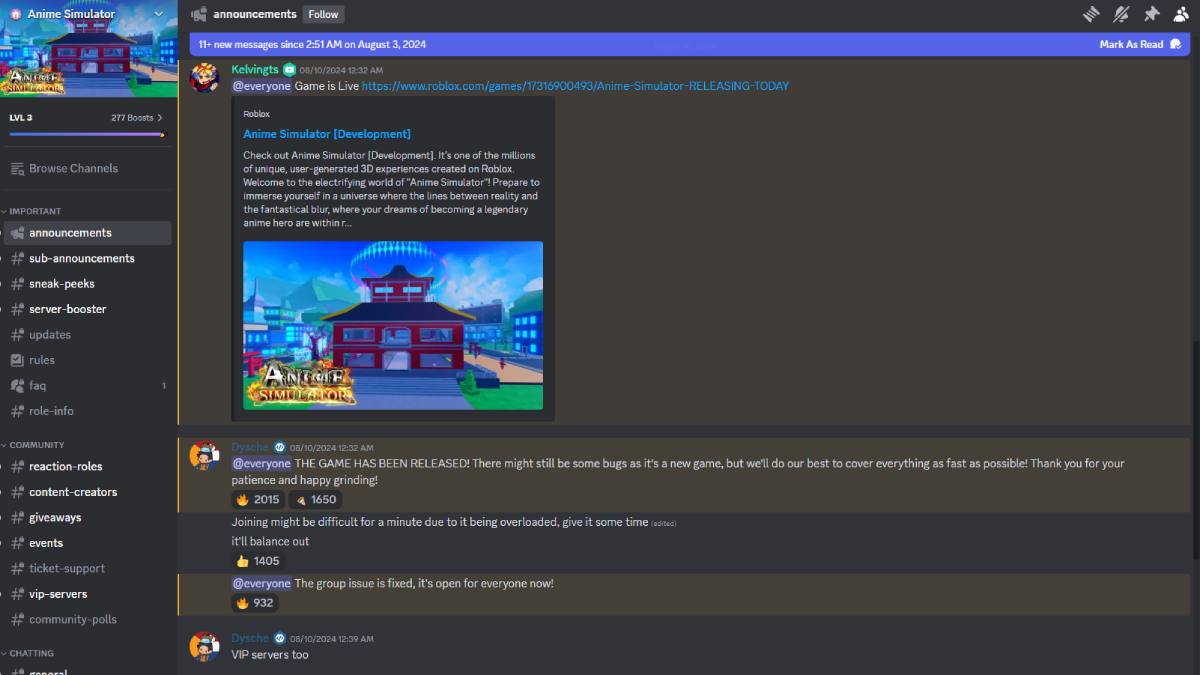 Anime Simulator Discord server link