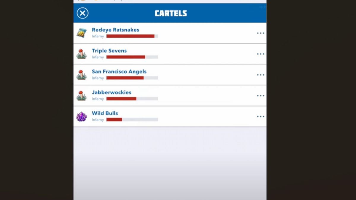 The Cartel Menu in BitLife