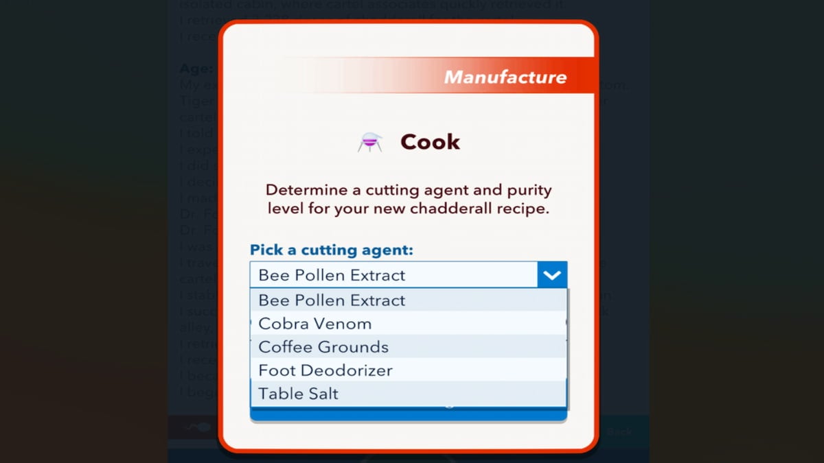 The drug cooking menu in BitLife