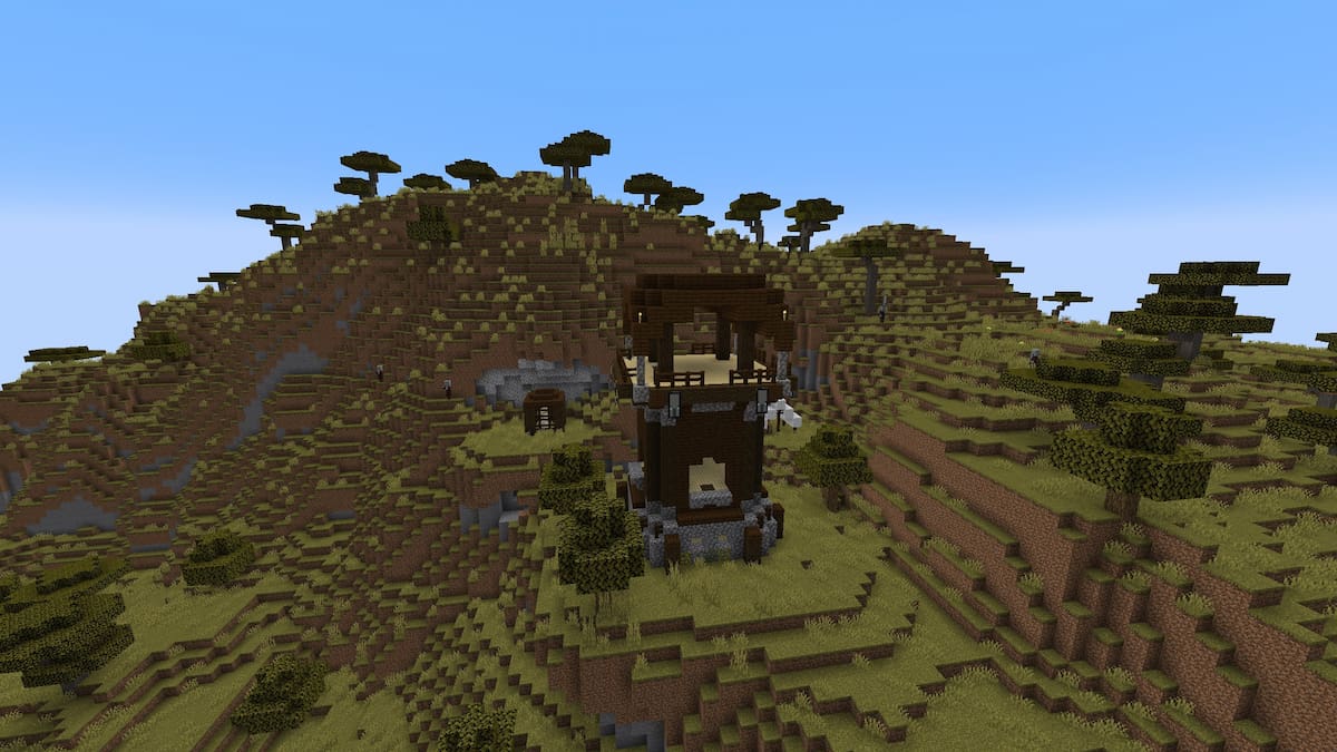 A Pillager Outpost in a Minecraft Savanna