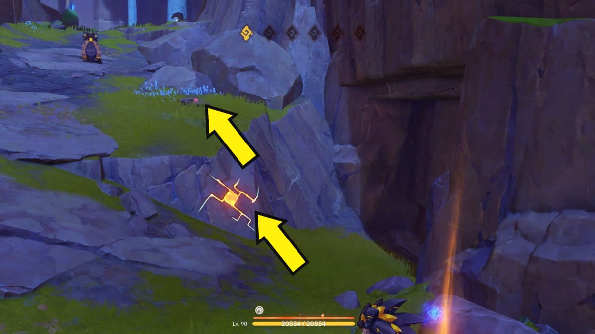 Genshin Impact  arrow pointing to rocks