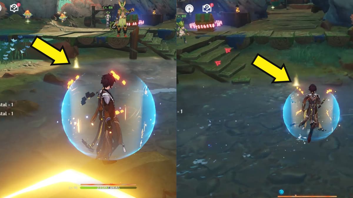 Genshin Impact  arrow pointing to glowing spots