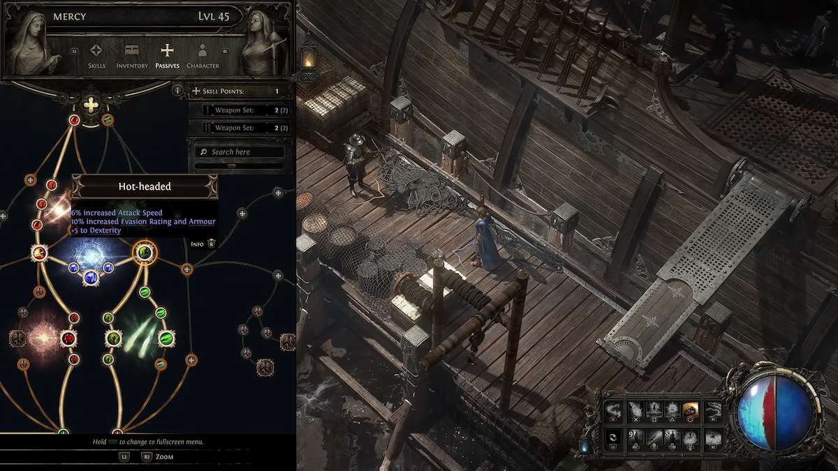 The passive skill tree showing the hot-headed trait in Path of Exile 2.