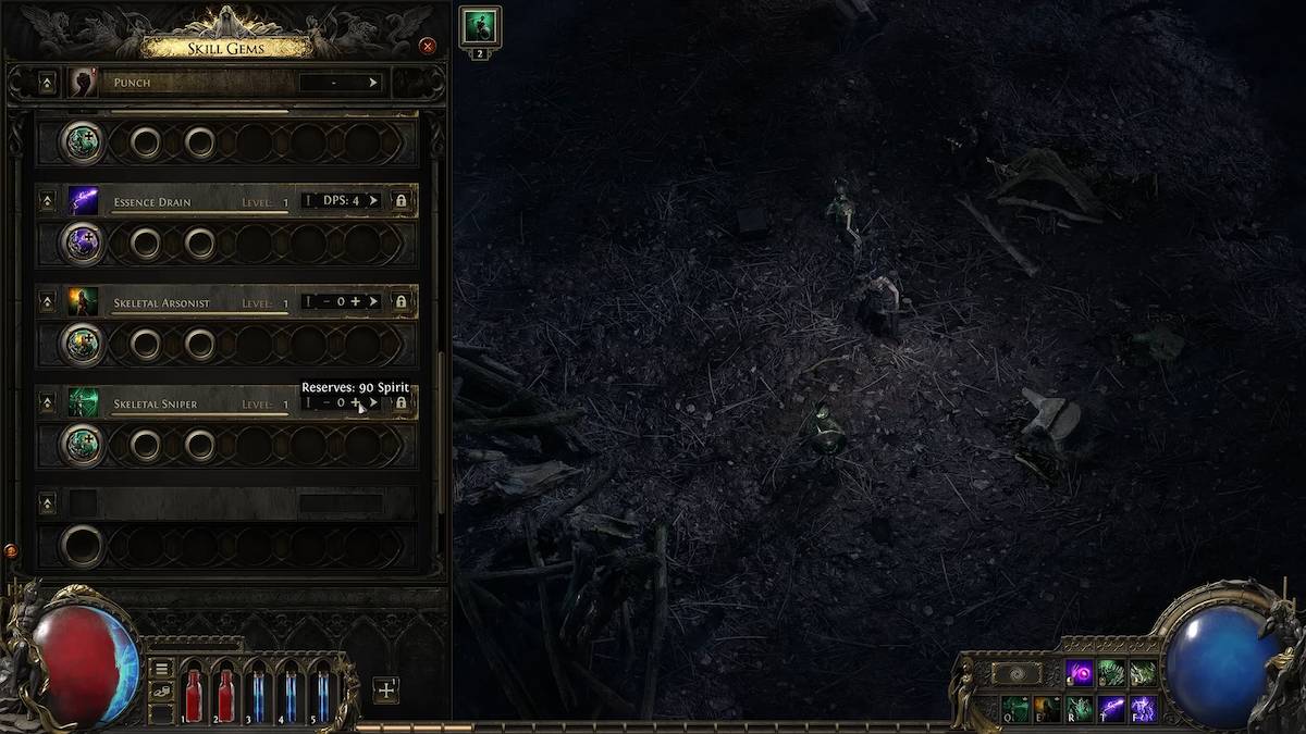 The skill gems feature in Path of Exile 2.