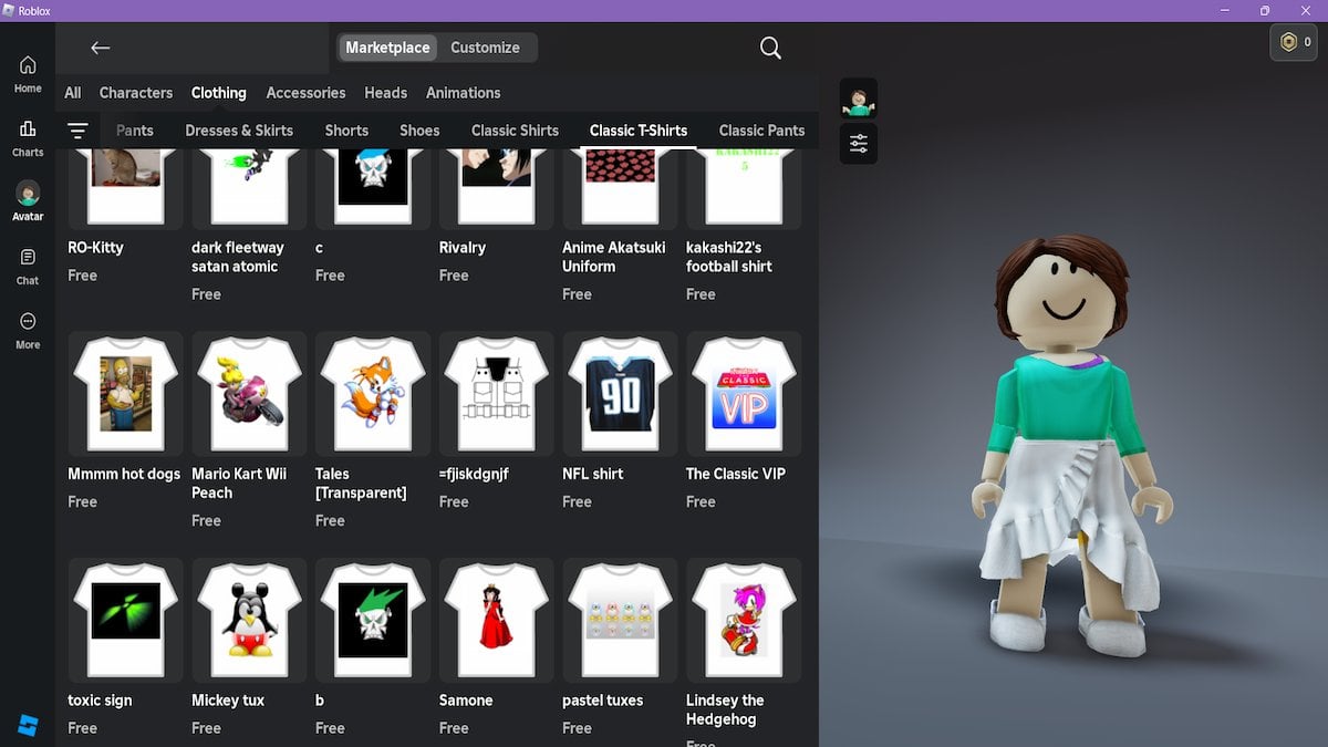 Stolen images on classic t-shirts in the Roblox Marketplace.