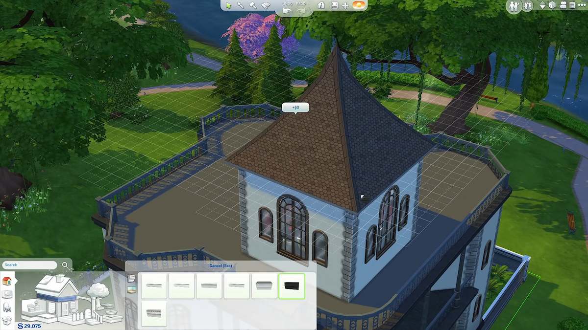 Changing the shape of a roof in The Sims 4.