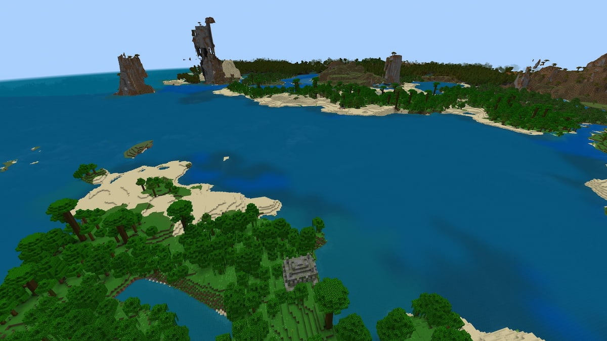 Two Jungle Temples on neighboring islands in Minecraft