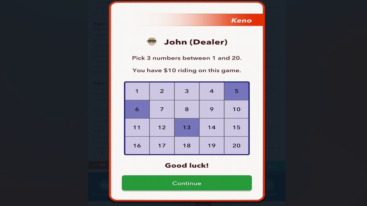 The Keno Casino Game in BitLife