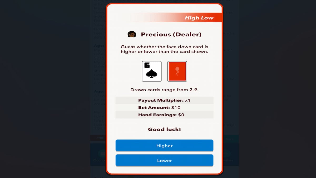 The High Low Casino Game in BitLife