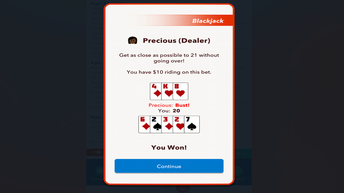 The Blackjack Casino Game in BitLife