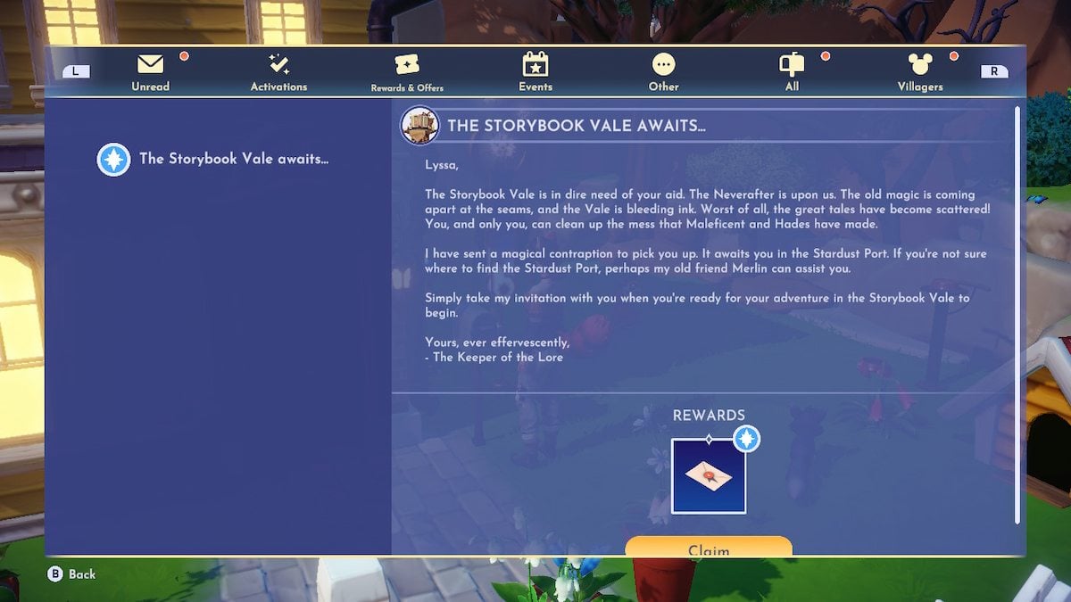 The Storybook Vale invitation in Disney Dreamlight Valley.