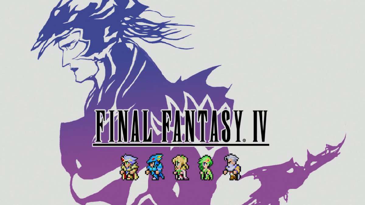 Cecil, Kain, Rosa, Rydia, and Edge featured on the Final Fantasy IV Title Screen.